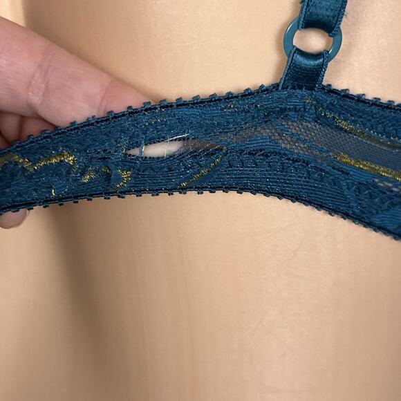 Vintage On Gossamer Bra 90s Padded Lined Push Up 34A Teal Lace Underwire AS IS - Picture 5 of 9